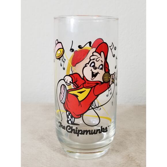 Alvin The Chipmunks Drinking Clear Glass Tumbler 16oz Drinkware Year 1985 6" - Picture 1 of 13